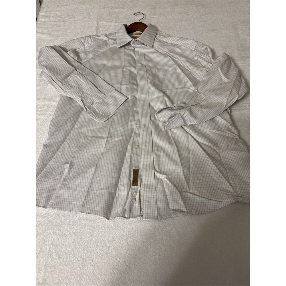 Roundtree & Yorke Gold Label 17.5 35 White Check Dress Shirt 100% Cotton